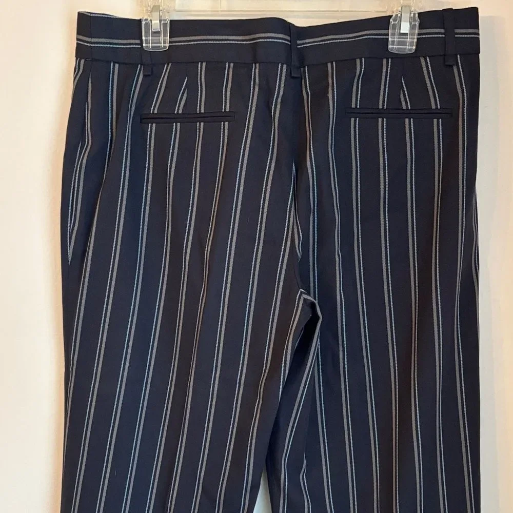 BCBG Maxazria women’s navy Camilla stripped straight flare wide leg Pants 12 NWT